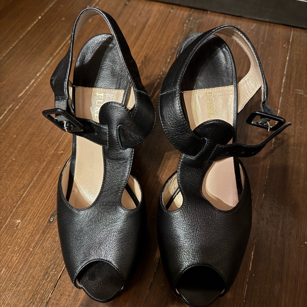 Furla Black Leather Peep-Toe Slingback Heels